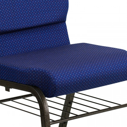 BLNK HERCULES Series Fabric Church Chair with Book Rack and Gold Vein Frame - Navy Blue Patterned