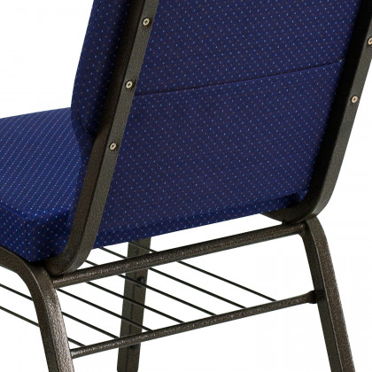 BLNK HERCULES Series Fabric Church Chair with Book Rack and Gold Vein Frame - Navy Blue Patterned