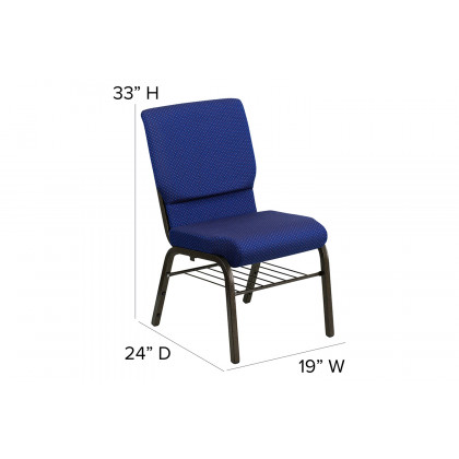 BLNK HERCULES Series Fabric Church Chair with Book Rack and Gold Vein Frame - Navy Blue Patterned