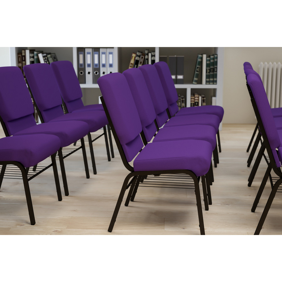 BLNK HERCULES Series Fabric Church Chair with Book Rack and Gold Vein Frame - Purple