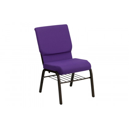BLNK HERCULES Series Fabric Church Chair with Book Rack and Gold Vein Frame - Purple