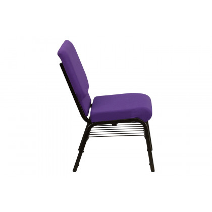 BLNK HERCULES Series Fabric Church Chair with Book Rack and Gold Vein Frame - Purple