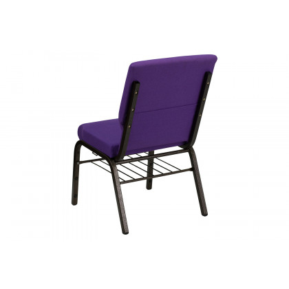 BLNK HERCULES Series Fabric Church Chair with Book Rack and Gold Vein Frame - Purple