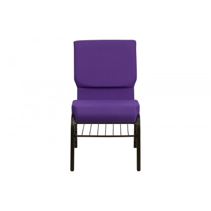BLNK HERCULES Series Fabric Church Chair with Book Rack and Gold Vein Frame - Purple