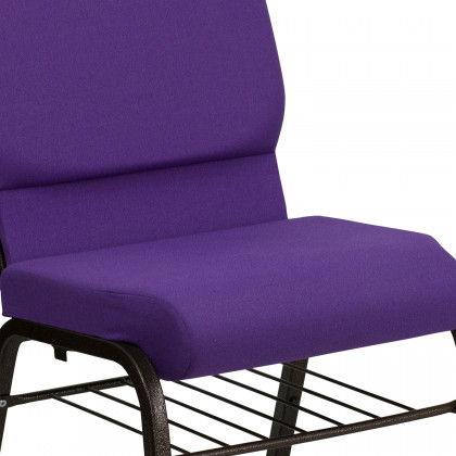 BLNK HERCULES Series Fabric Church Chair with Book Rack and Gold Vein Frame - Purple