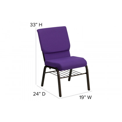 BLNK HERCULES Series Fabric Church Chair with Book Rack and Gold Vein Frame - Purple