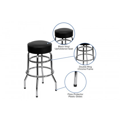 BLNK Bruno Double Ring Chrome Bar Stool - Black