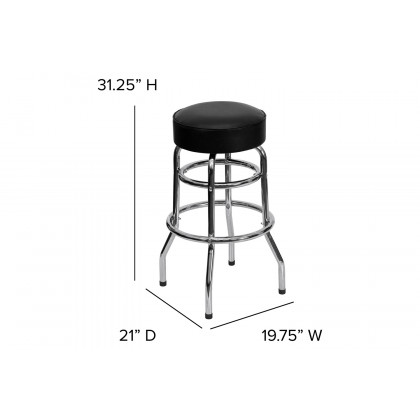 BLNK Bruno Double Ring Chrome Bar Stool - Black