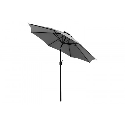 BLNK All-Weather Deck or Patio Set with 4 Stacking Faux Teak Chairs, 30" x 48" Faux Teak Table, Umbrella and Base - Gray
