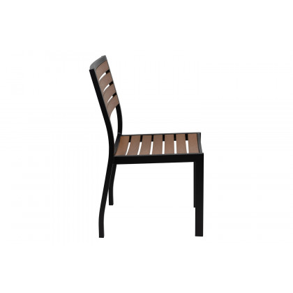 BLNK All-Weather Deck or Patio Set with 4 Stacking Faux Teak Chairs, 30" x 48" Faux Teak Table, Umbrella and Base - Teal