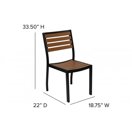 BLNK All-Weather Deck or Patio Set with 4 Stacking Faux Teak Chairs, 30" x 48" Faux Teak Table, Umbrella and Base - Teal