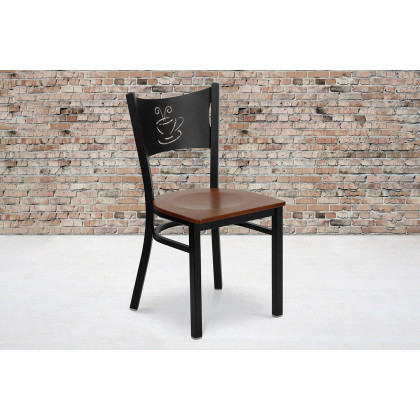 BLNK - HERCULES Series Black Metal Coffee Back Restaurant Chair with Wood Seat