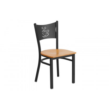 BLNK HERCULES Series Black Metal Coffee Back Restaurant Chair with Wood Seat - Natural