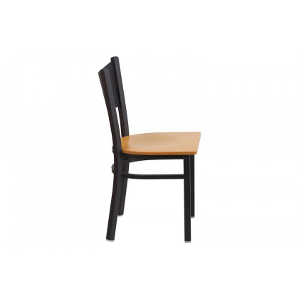 BLNK HERCULES Series Black Metal Coffee Back Restaurant Chair with Wood Seat - Natural