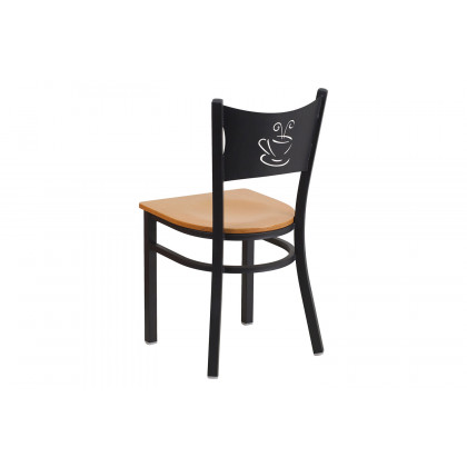 BLNK HERCULES Series Black Metal Coffee Back Restaurant Chair with Wood Seat - Natural