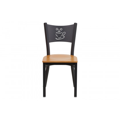 BLNK HERCULES Series Black Metal Coffee Back Restaurant Chair with Wood Seat - Natural