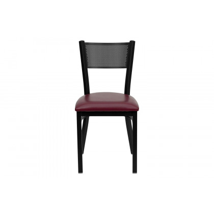BLNK HERCULES Series Black Metal Grid Back Restaurant Chair with Vinyl Seat - Burgundy