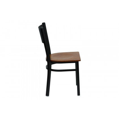 BLNK HERCULES Series Black Metal Grid Back Restaurant Chair with Wood Seat - Cherry