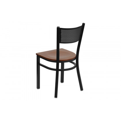 BLNK HERCULES Series Black Metal Grid Back Restaurant Chair with Wood Seat - Cherry