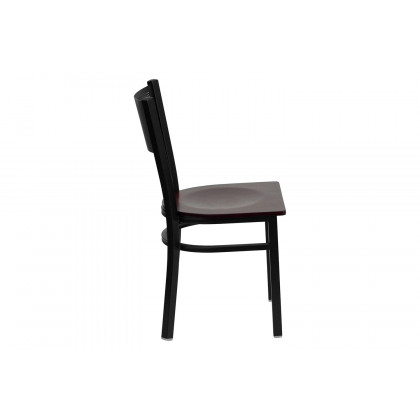 BLNK HERCULES Series Black Metal Grid Back Restaurant Chair with Wood Seat - Mahogany