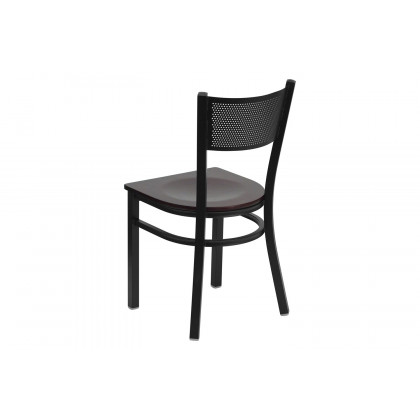 BLNK HERCULES Series Black Metal Grid Back Restaurant Chair with Wood Seat - Mahogany
