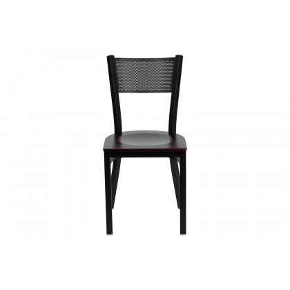 BLNK HERCULES Series Black Metal Grid Back Restaurant Chair with Wood Seat - Mahogany