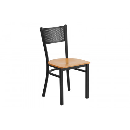 BLNK HERCULES Series Black Metal Grid Back Restaurant Chair with Wood Seat - Natural