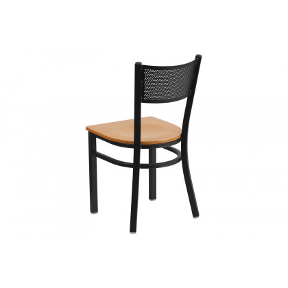 BLNK HERCULES Series Black Metal Grid Back Restaurant Chair with Wood Seat - Natural