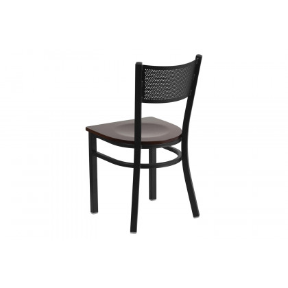 BLNK HERCULES Series Black Metal Grid Back Restaurant Chair with Wood Seat - Walnut