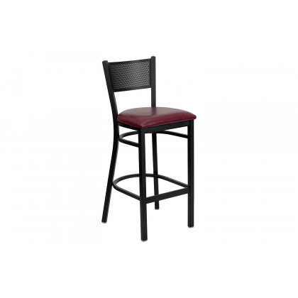 BLNK HERCULES Series Black Metal Grid Back Restaurant Bar Stool with Vinyl Seat - Burgundy