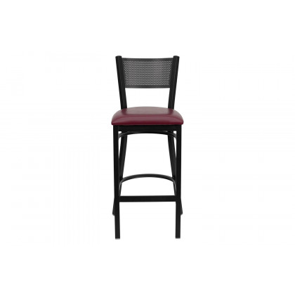 BLNK HERCULES Series Black Metal Grid Back Restaurant Bar Stool with Vinyl Seat - Burgundy