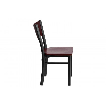 BLNK - HERCULES Series Black Metal Cutout Back Restaurant Chair with Mahogany Wood Back and Seat