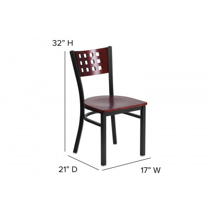 BLNK - HERCULES Series Black Metal Cutout Back Restaurant Chair with Mahogany Wood Back and Seat