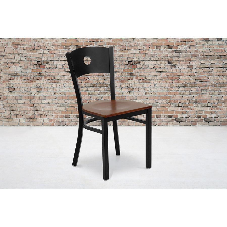 BLNK - HERCULES Series Black Metal Circle Back Restaurant Chair with Wood Seat