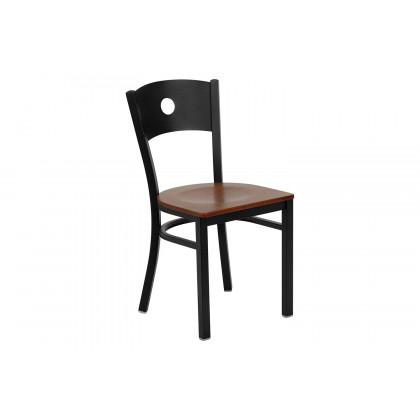 BLNK - HERCULES Series Black Metal Circle Back Restaurant Chair with Wood Seat