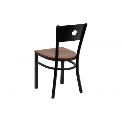 BLNK HERCULES Series Black Metal Circle Back Restaurant Chair with Wood Seat - Cherry