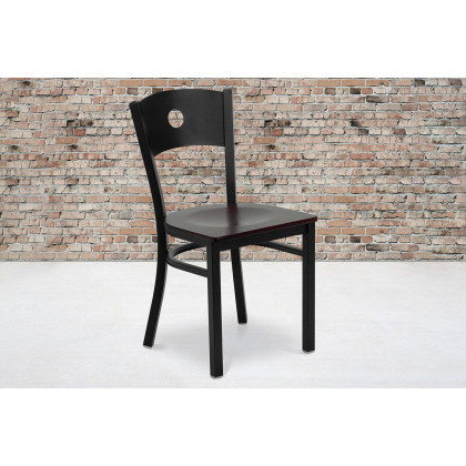 BLNK - HERCULES Series Black Metal Circle Back Restaurant Chair with Wood Seat