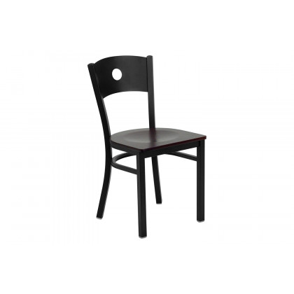 BLNK HERCULES Series Black Metal Circle Back Restaurant Chair with Wood Seat - Mahogany
