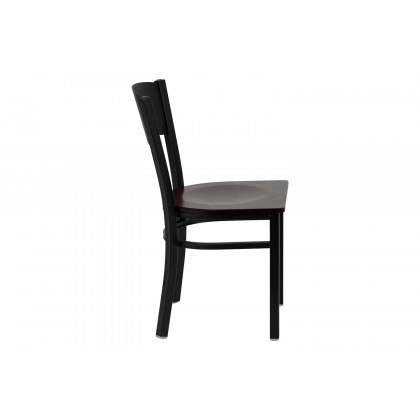 BLNK HERCULES Series Black Metal Circle Back Restaurant Chair with Wood Seat - Mahogany