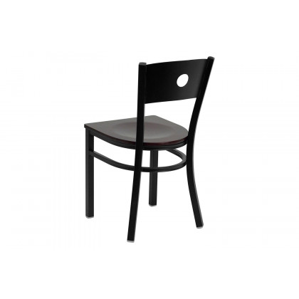BLNK HERCULES Series Black Metal Circle Back Restaurant Chair with Wood Seat - Mahogany