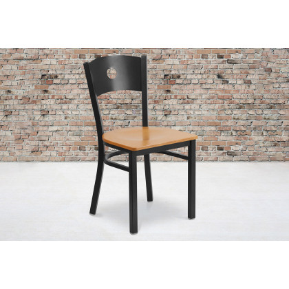 BLNK - HERCULES Series Black Metal Circle Back Restaurant Chair with Wood Seat