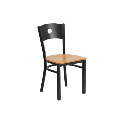 BLNK HERCULES Series Black Metal Circle Back Restaurant Chair with Wood Seat - Natural