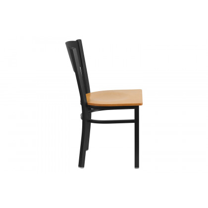 BLNK HERCULES Series Black Metal Circle Back Restaurant Chair with Wood Seat - Natural
