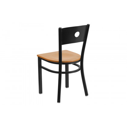 BLNK HERCULES Series Black Metal Circle Back Restaurant Chair with Wood Seat - Natural