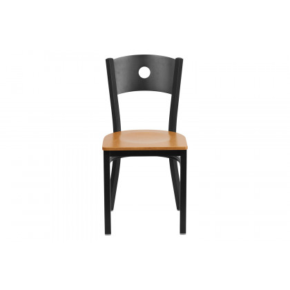 BLNK HERCULES Series Black Metal Circle Back Restaurant Chair with Wood Seat - Natural
