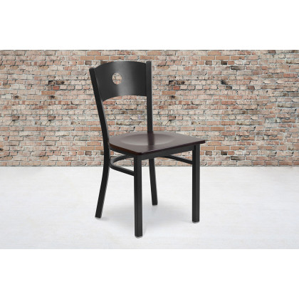 BLNK - HERCULES Series Black Metal Circle Back Restaurant Chair with Wood Seat