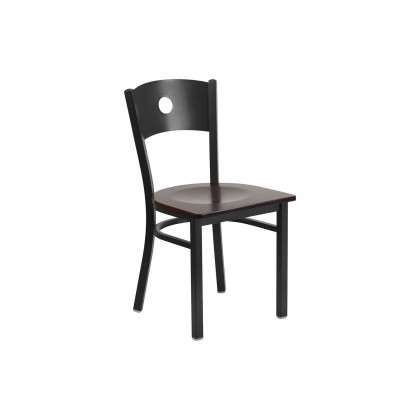 BLNK HERCULES Series Black Metal Circle Back Restaurant Chair with Wood Seat - Walnut