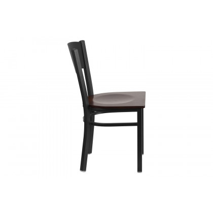 BLNK HERCULES Series Black Metal Circle Back Restaurant Chair with Wood Seat - Walnut