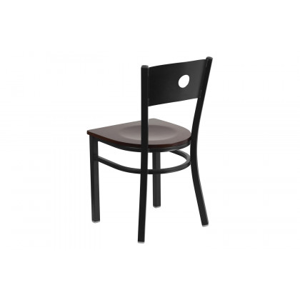 BLNK HERCULES Series Black Metal Circle Back Restaurant Chair with Wood Seat - Walnut