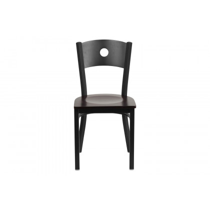 BLNK HERCULES Series Black Metal Circle Back Restaurant Chair with Wood Seat - Walnut